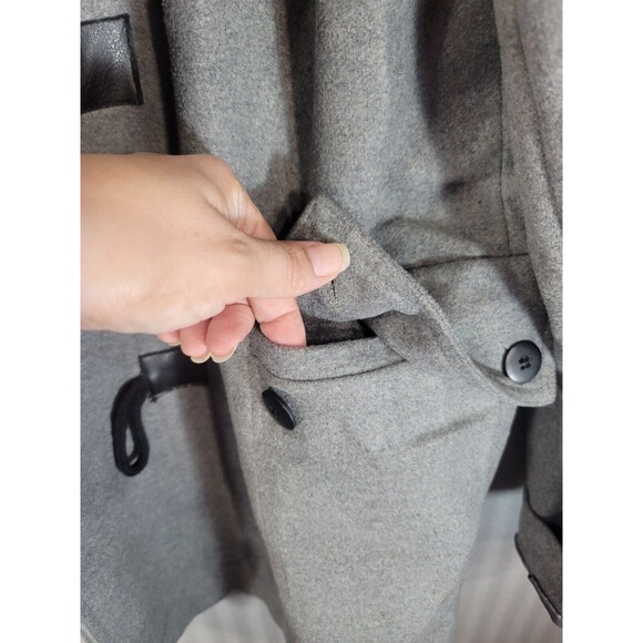 Carbon Wool Blend Coat Size Xl Gray Hooded Lined Pockets Long Button Front - Picture 10 of 11